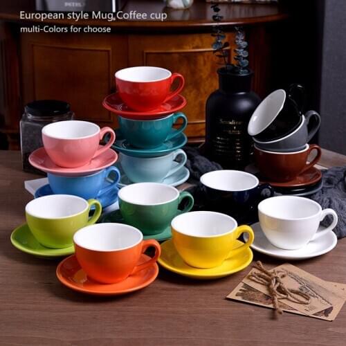 European style Ceramic Coffee Cup 220mL high-Quality Multi Colors Pink Blue Yellow Latte Cappuccino flower Mug Teacup Set
