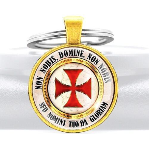 Classic Knight Templar Cross Glass Dome key Chains Charms Men Women Templar Order Key Ring Antique Jewelry Gifts