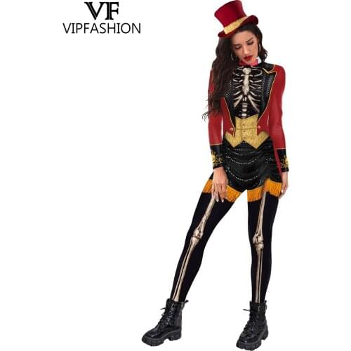 VIP FASHION Adult Women Cosplay Costume Jumpsuit Skull Carnival Costume Onesie Sexy Female Halloween Costume For Women