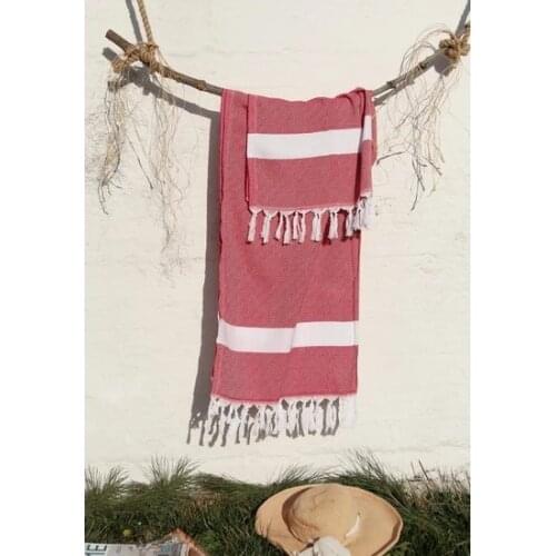 Cotton 100x180 cm Peshtemal Beach Towel Red Jacquard