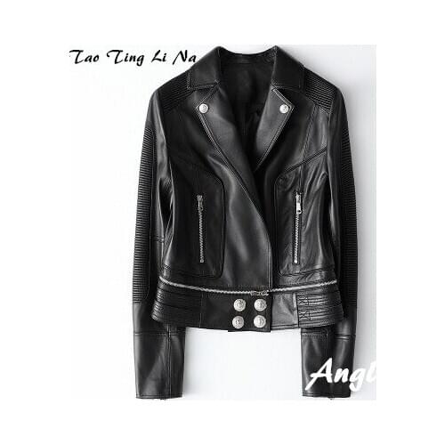 Top brand Spring 2020 Women Genuine Real Sheep Leather Jacket H56 high quality