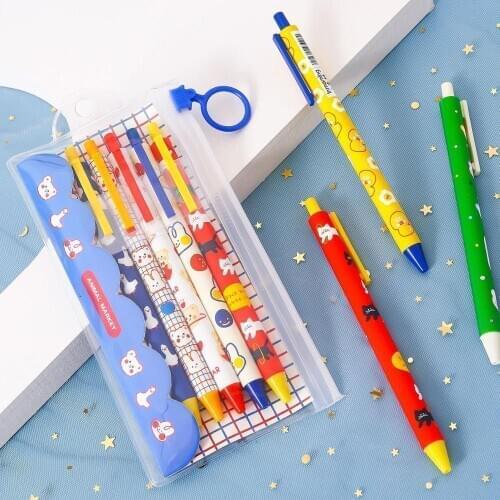 MINKYS New Arrival 3/6PCS Kawaii Animal Zoo And Fruit Black Ink Gel Pen Graffiti Pen Study Working Writing Pen School Stationery