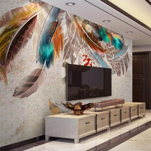 Fashion Colorful Feather 3D Mural Wallpaper Modern Abstract Art Living Room Restaurant Background Wall Paper Creative Home Decor