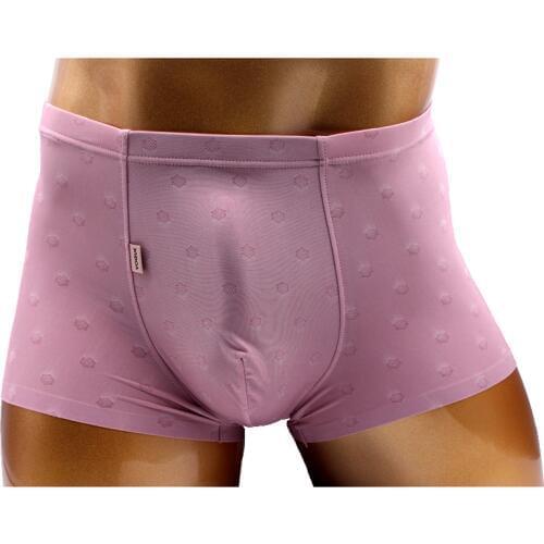 Men Underwear New Hot Breathable Men Solid Ice Silk Cool Underpant U Convex Design Underwear Pink Sexy Boxer Trunks Sport