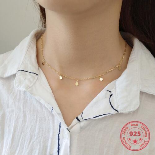 Real 100% 925 Sterling Silver Boho Bright disc Choker Necklace Fine Jewelry For Fashion Women Party Personality Accessories