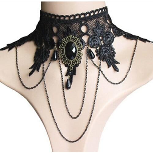 New Fashion Sexy Gothic Chokers Necklace Women Crystal Black Lace Neck Choker Vintage Victorian Chocker Steampunk Jewelry Gifts