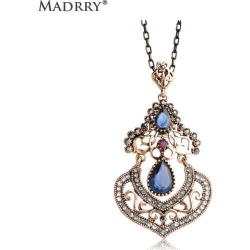 Madrry Elegant Queen Style Necklace Pretty Vintage Red Green Blue Color Resin Jewelry Sweater Dress Accessories Joias Bijuterias