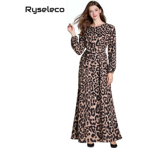 Runway Fashion Women Chic Autumn Leopard Prints Full Sleeve Long Dresses OL Beach BOHO Maxi Casual Elegant Loose X-long Dress XL