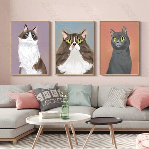 Cat and Dog Cartoon Animal Poster Nordic Style Wall Art Canvas Print Painting Children Bedroom Decoration