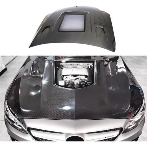 Clear Glass Carbon Fiber Front Bumper Engine Hood Vent Cover For Benz C-Class W205 C63 AMG Coupe 2Door/4Door 2015 2016 2017 2018