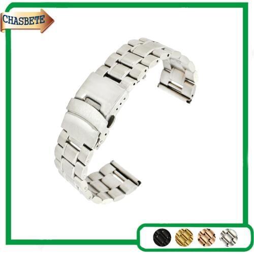 Stainless Steel Watch Band for Seiko 16mm 18mm 20mm 22mm Men Women Metal Strap Belt Wrist Loop Bracelet Silver Black Gold + Pin