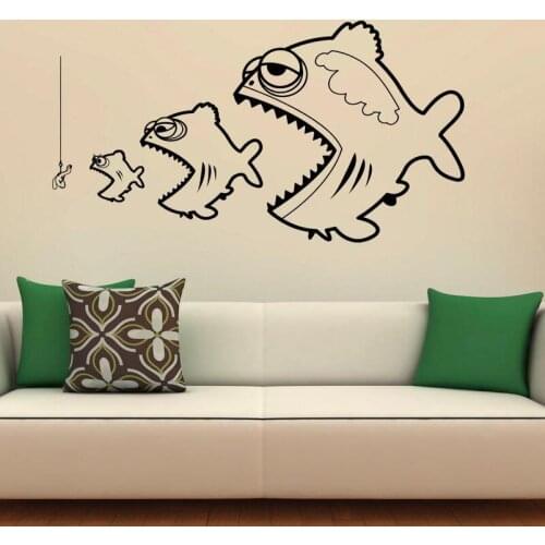 Fishing Wall Decal Fish Survival Sea Ocean Animals Wall Stickers Vinyl Sticker for Bedroom Home Interior Decor Design C195