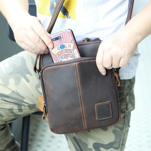 Men Crazy Horse Leather Shoulder Bag Male Genuine Leather Messenger Bag Men Cowhide Business Handbag High Quality Crossbody Bag