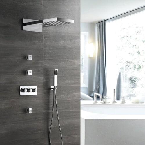 Dark Flower Sprinkler Income Wall Type Full Copper Four Function Raindance Shower Top Spray Hot And Cold Shower Suit Hi05016b