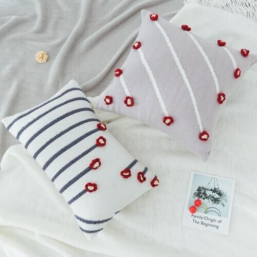 Knitted Solid Color Cotton Sofa Cushion Cover Chic Pillowcase Red Flower Home Decor Pillow Covers for Bed Chair Car Seat Balcony