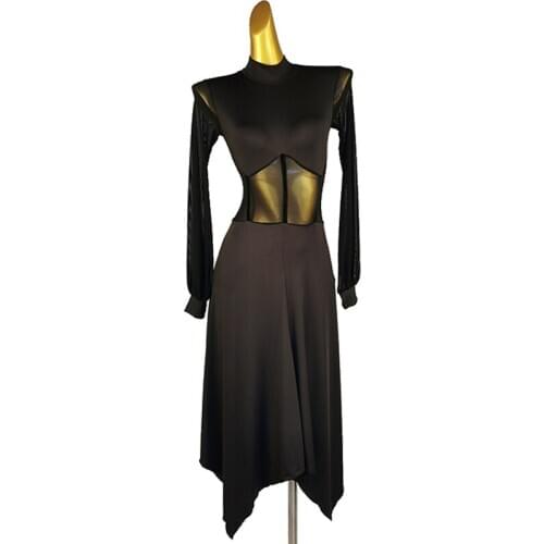 Custom made Ballroom dance costume elastane long sleeves ballroom dance dress for women ballroom dance costume black dress