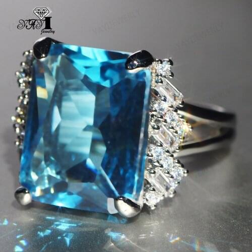 YaYI Jewelry Fashion Princess Cut Prong Setting Huge Blue A+ Cubic Zirconia Silver Color Engagement Wedding Precious Gift Rings