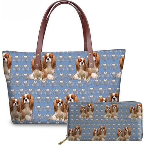 NOISYDESIGNS Cavalier King Printing Dogs Women Shoulder Bag Fashion Purses and Handbags Women Casual Tote Ladies Bag Designer
