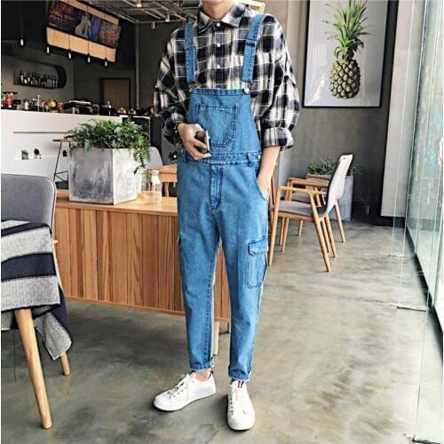 2020 Spring Tide Men Fashion Casual Bib Pants Denim Spaghetti Strap Pants Clothes Trousers Cargo Harem Pants Hairstylist Jeans