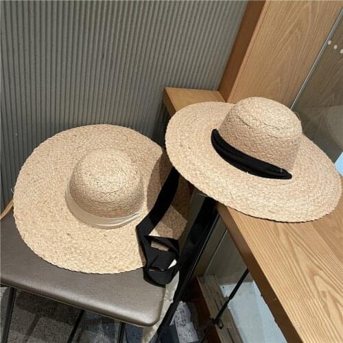 202106-may-2509100 summer big wind brim paper handmade raffia grass sunshade holiday beach solid sun cap women leisure hat