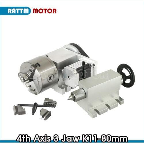 3 jaw chuck 4th Axis K11-80mm CNC dividing head / Rotation Axis & Tailstock for Mini CNC router engraving