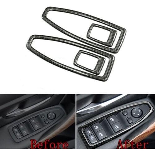 4pcs Carbon Fiber Door Handle Window Lift Switch Cover Trim Decoration Sticker Fit For BMW 3 Series 118i 320i 2013-2015