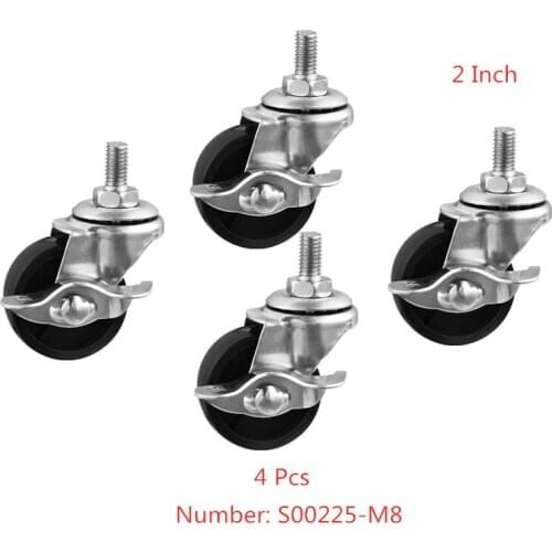 4 Pcs/Lot Casters 2 Inch Black Pp Screw Brake Wheel 8mm Side Diameter 50mm Furniture Universal