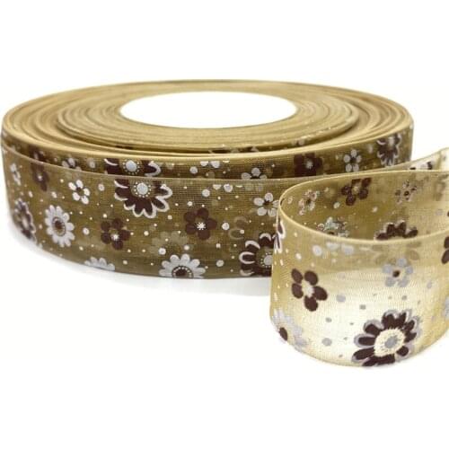 5Yards /Roll 25mm Printing Flower Organza Ribbons For Flower Gift Packing Wedding Decoration DIY Garment Accessories #04