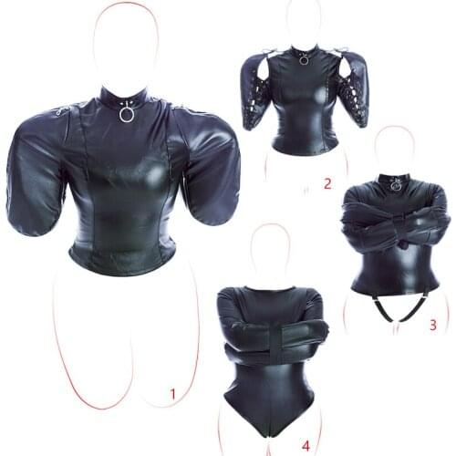 PU Leather Arms Tie S&M Bondage Clothing Sleeping Bag Straitjacket Fetish Body Bondage Harness Halloween Costume Adult Sex Toys