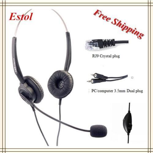 Free shipping 3.5mm dual plugs compluter headset volume adjustable mute key call center earphone headphone binaural double ears