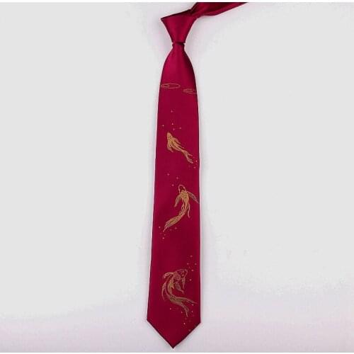 Free Shipping New Male mens Original Fortune Koi Wine Red 7cm Hand Printed Tie Female Students Retro Personality Gift Necktie