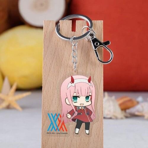 Anime DARLING In The FRANXX 02 ZERO TWO Keychain Cartoon Figure Acrylic Keyring Otaku Key Chain Pendant Gift Cosplay Prop