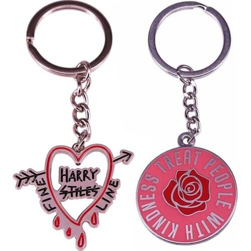 TPWK Harrystyle Treat People With Kindness Harry Styles Fine Line Heart Shape Pendant Enamel Key Chain Key Ring Jewelry