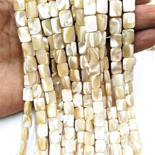 Natural Yellow Shell Loose Beads 8*10mm Rectangle Beaded for Charms Women Jewelry Making DIY Bracelet Necklace Accessories 15