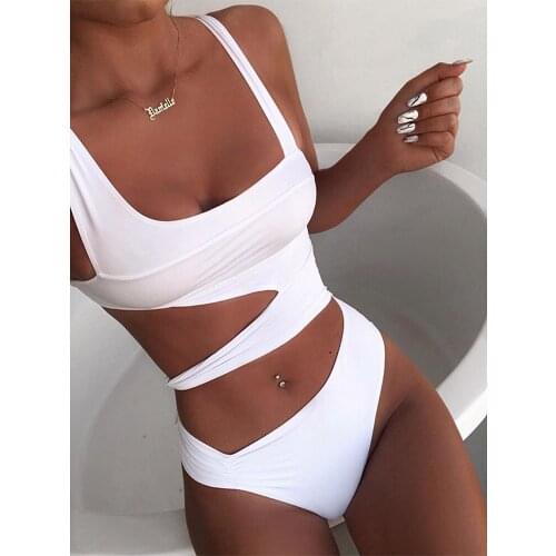 One Piece Swimsuit 2021 Sexy Black White Solid Swimwear Women Swimsuit Push Up Bathing Suit Beach Wear Monokini