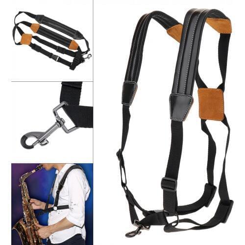 Kid Goat Durable Genuine Leather Double Shoulder Saxophone with Snap Hook Strap Double Shoulder for Alto Tenor Bari Soprano Sax