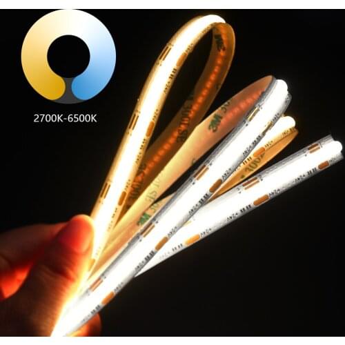 CCT COB LED Strip Lights Tape 2700K-6500K DC24V 10mm Livingroom Wall Backlight Warm White Linear Light Bar 576LEDs/m Dimmable