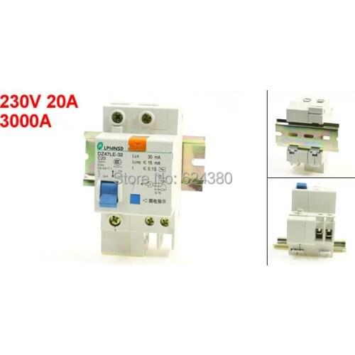 DZ47LE-32 C20 AC 230V 220V 20A 1P One 1 Pole Phase 3kA Household Earth Leakage Circuit Breaker Overload Protection + Lead Rail