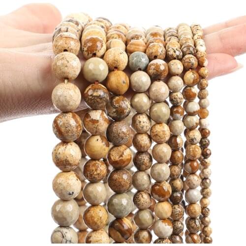 Faceted Picture Stone Natural Stone Beads Painted Loose Spacer Bead For Jewelry Making DIY Bracelet Accessories 4/6/8/10/12MM