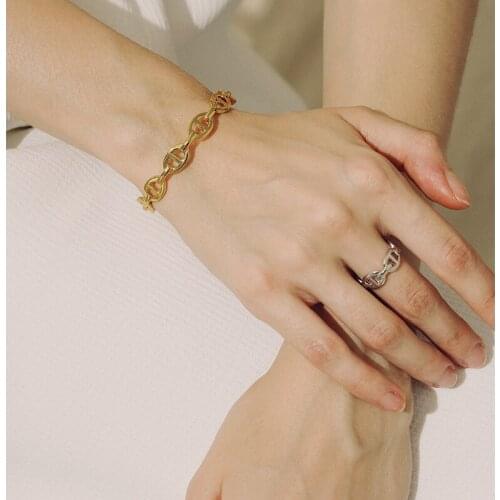 INS cold chain ring net red adjustable Korean version of simple pig nose chain opening ring bracelet