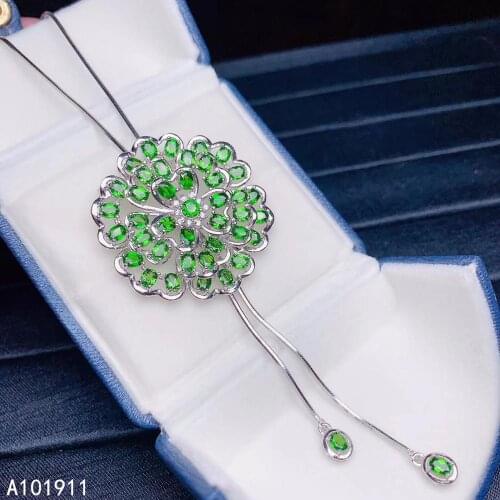 KJJEAXCMY fine jewelry 925 sterling silver inlaid Natural Diopside fashion pendant Female popular supports detection noble