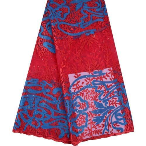 Red Color African Embroidery Lace Fabric French Lace Fabrics Net Lace For Dress African Party Nigerian Beaded Laces Fabric F1204