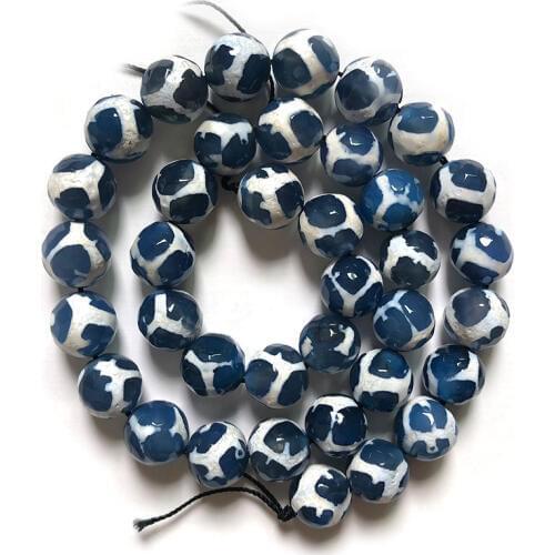 6-12mm Round Faceted White & Blue Tibetan Buddhism Buddha DZI Agates Beads For Jewelry Making Beads 14'' Tortoise Back DIY Beads