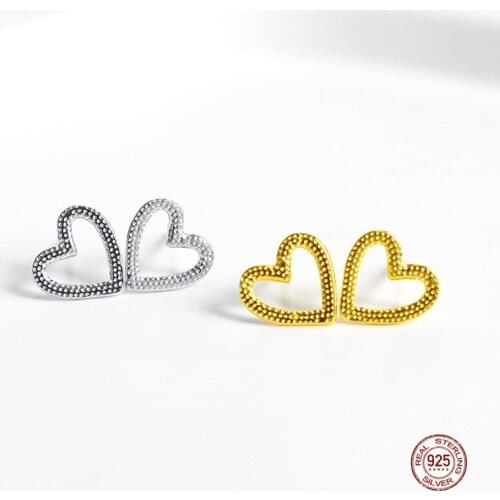 LKO Simplicity Fashion 925 Sterling Silver Hollow Out Heart-Shaped Stud Earrings for Women Elegant Earrings Jewelry Accessories