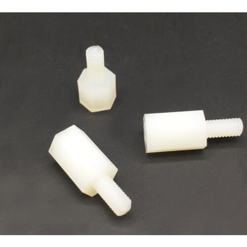 M3x6+6 Spacer Screws Hex Standoff Nuts Male to Female Plastic Nylon Accessories Off-White Pack 100