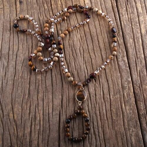 MD Fashion Bohemian Jewelry Random Shape Natural Stones /Glass Crystal With Semi Precious Bead Drop Necklace Women Gift Dropship