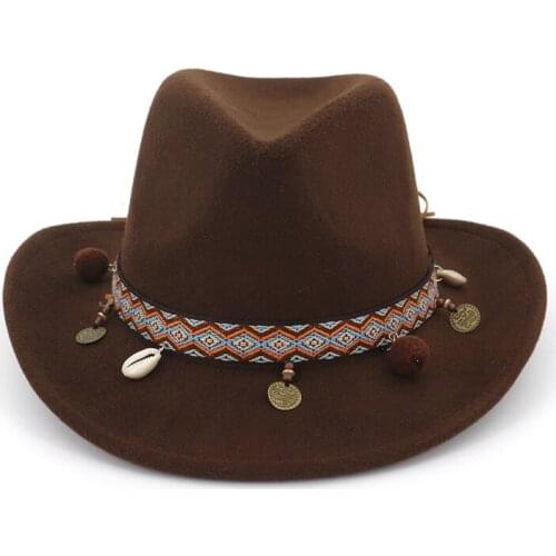 Fashion Wide Brim Panama Cowboy Cowgirl Hat Felt Fedora Trilby Hats with Ribbon Band Jazz Formal Top Hat Chapeau for Men Women