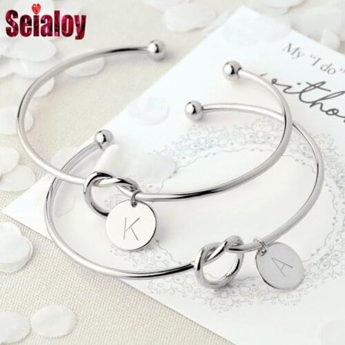 Seialoy Hot Fashion Silver color Letter Charm Bracelets Fit Women Men Round Letter ABC Pendant Lovers Couples Bracelet Jewelry