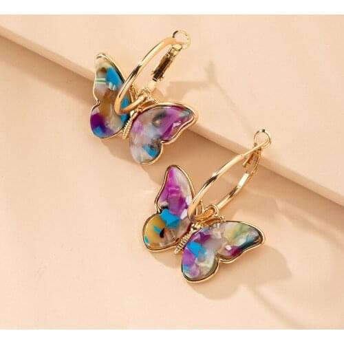 Trendy Butterfly Earring For Women Fashion Colored Butterfly Unique Design Statement Jewelry Accessories Fashion Simple Hoops