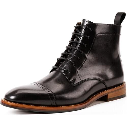 Flat Mens Boots Casual Martin Genuine Leather Boots Black Brown Ankle Lace-up Casual Dress Boot Vintage Men Bota SIZE 44